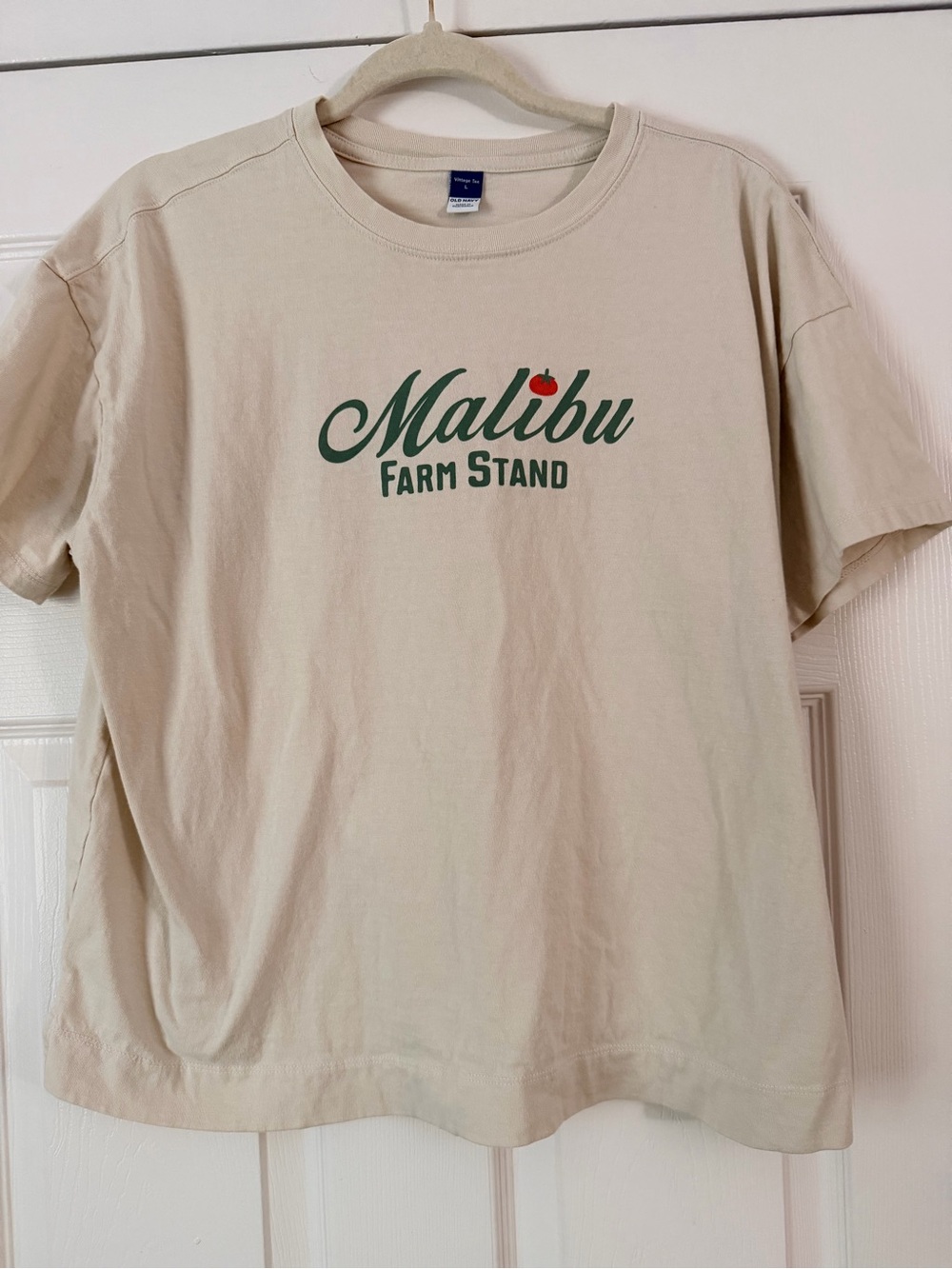 Old Navy Cream Graphic Crew Tee with Teal Print